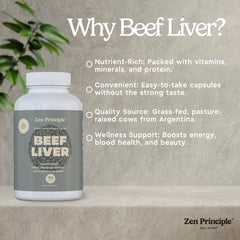 Zen Principle beef liver capsules on shelf showcasing premium packaging.
