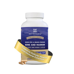 Zen Principle grass-fed beef bone marrow capsules in a bottle for daily wellness.
