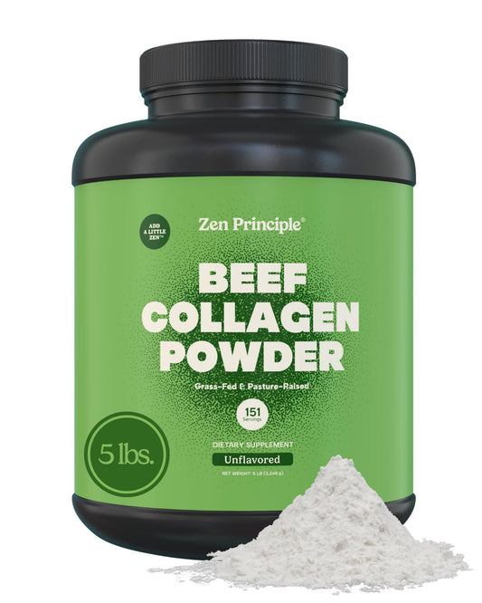 Zen Principle grass-fed collagen powder 5lb blends easily into shakes for healthier hair and skin