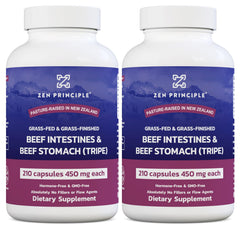 Zen Principle Grass-Fed Tripe Capsules in a bottle illustrating gut-supportive nutrients.