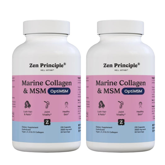 Zen Principle Marine Collagen bottle pour showing easy daily use for skin glow