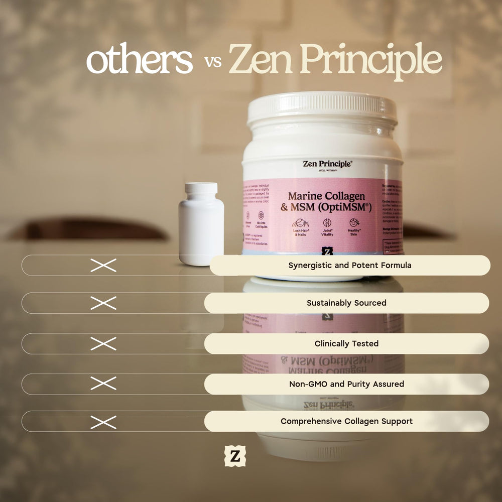 Zen Principle OptiMSM USA-made label signals premium, trusted joint and tissue support.