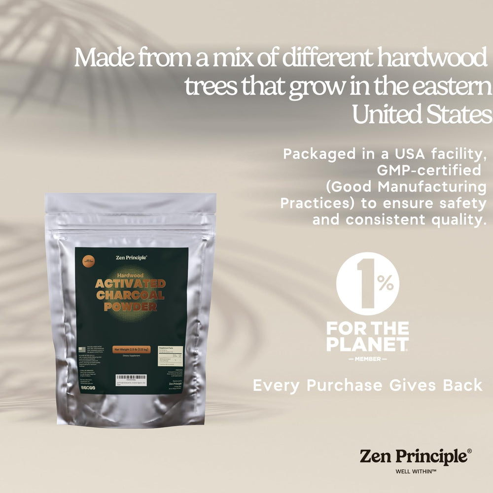 Zen Principle teeth whitening routine using charcoal powder for brighter smile.