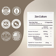 Zen Principle ZenCulture capsules on a clean surface highlight probiotic and prebiotic synergy.