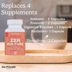 Zen Principle ZenCulture product shot beside a glass of water for easy daily intake.