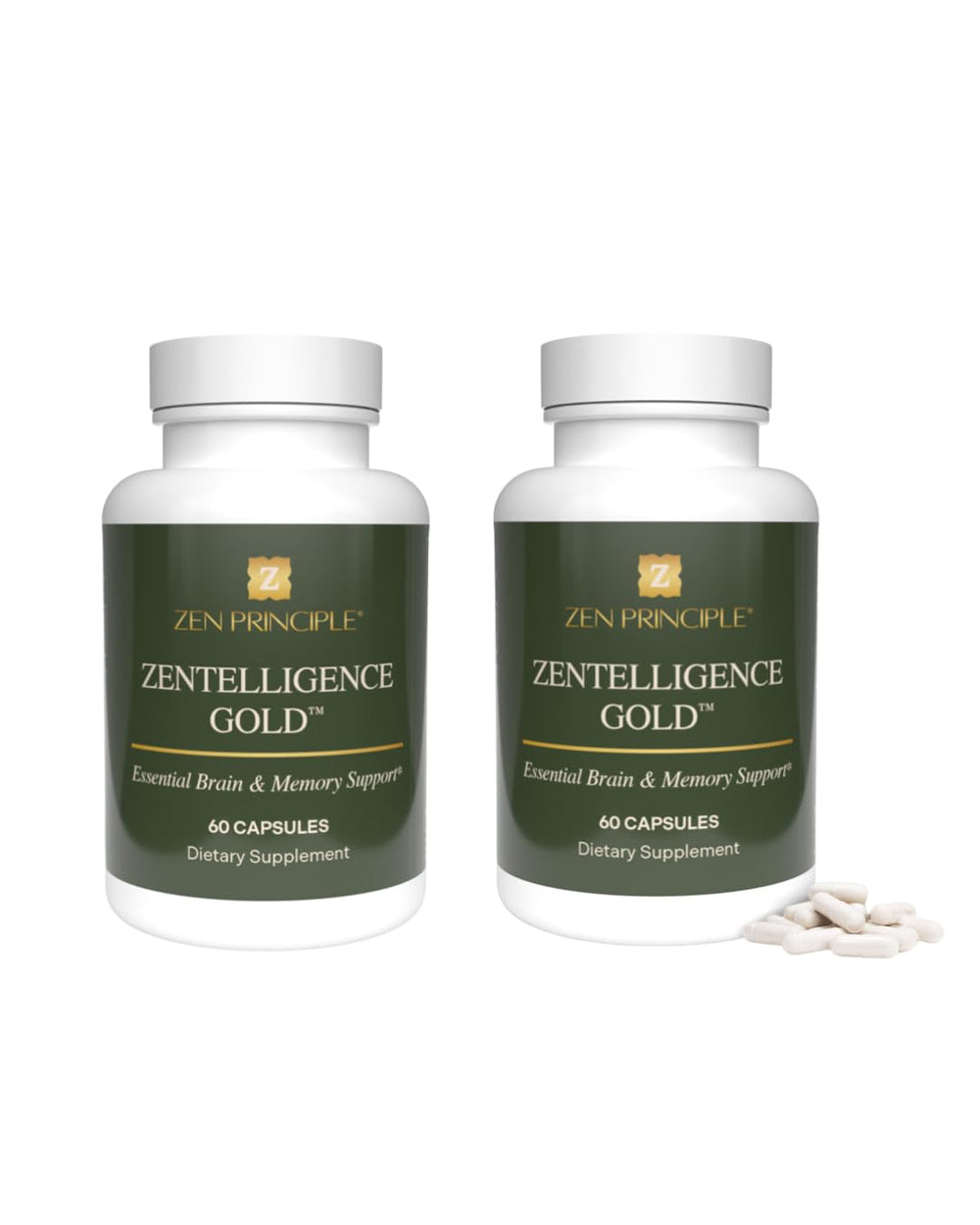 Zen Principle Zentelligence Gold bottle on a desk supports daily focus and memory.