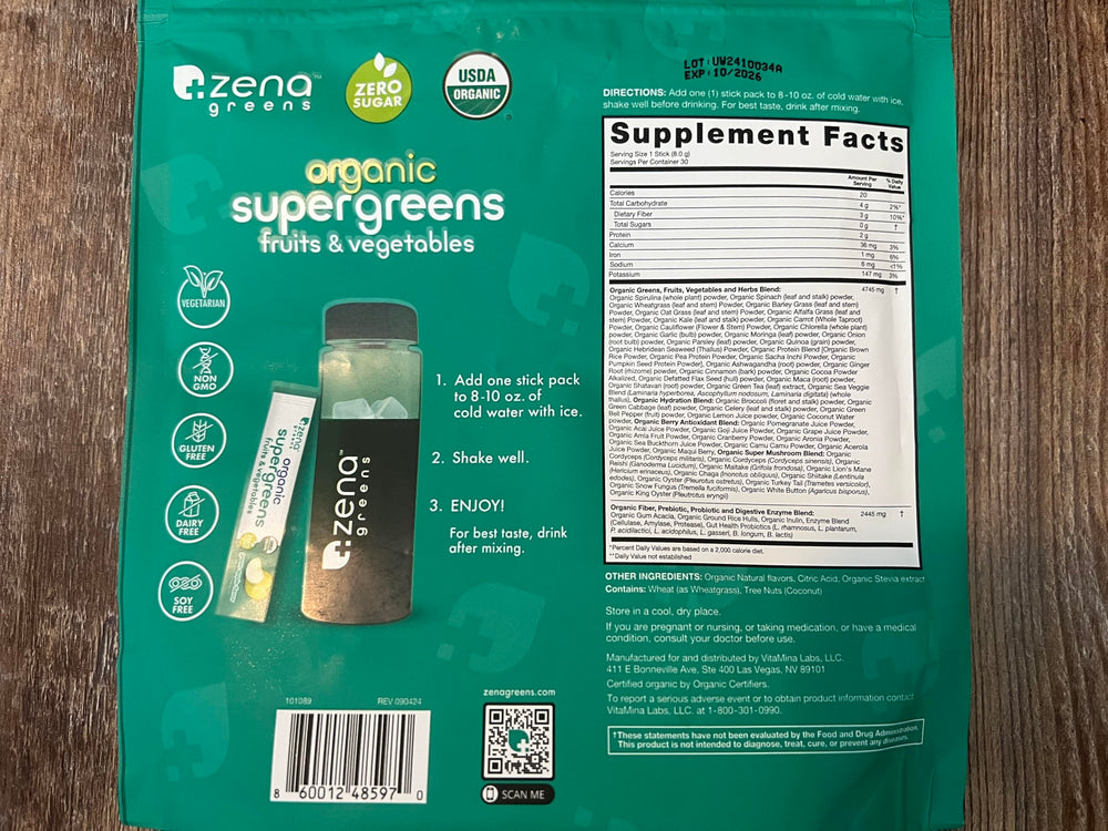 Zena Nutrition Made in USA with third-party lab testing label