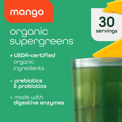 Zena Nutrition Organic Super Greens mango scoop and pour for easy daily use