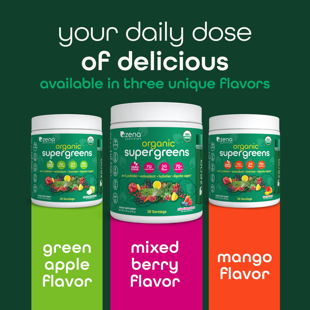 Zena Nutrition spirulina and chlorella greens close-up conveys vibrant antioxidant-rich greens