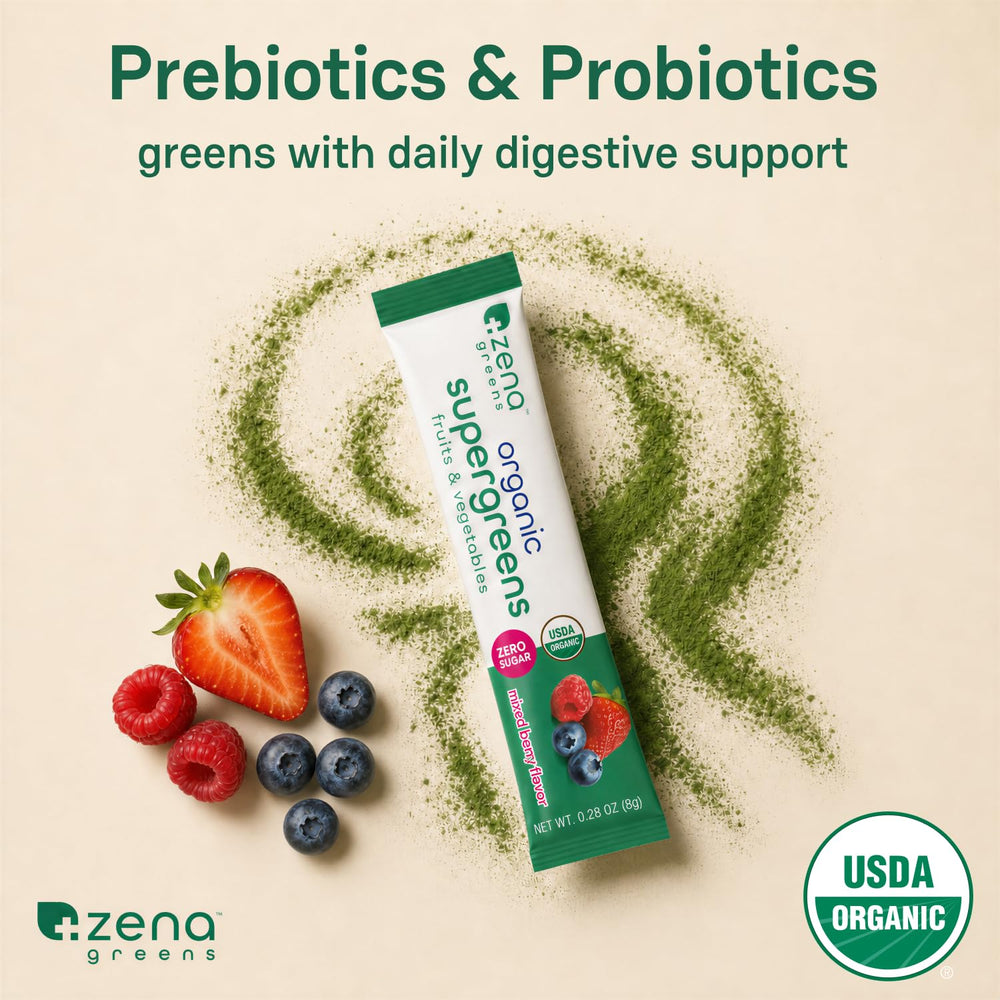 Frasco de Zena Nutrition Super Greens 30 porciones para planificar la semana.
