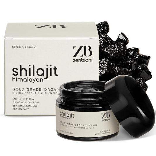 Zenbioni Pure Himalayan Shilajit Resin jar showing daily energy support in sample