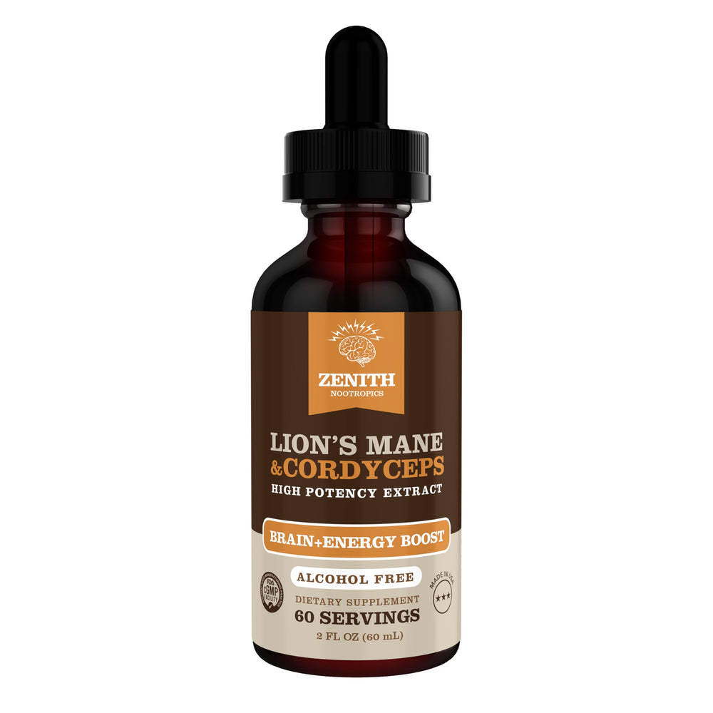 Zenith Nootropics Lions Mane Cordyceps front label for quick verification