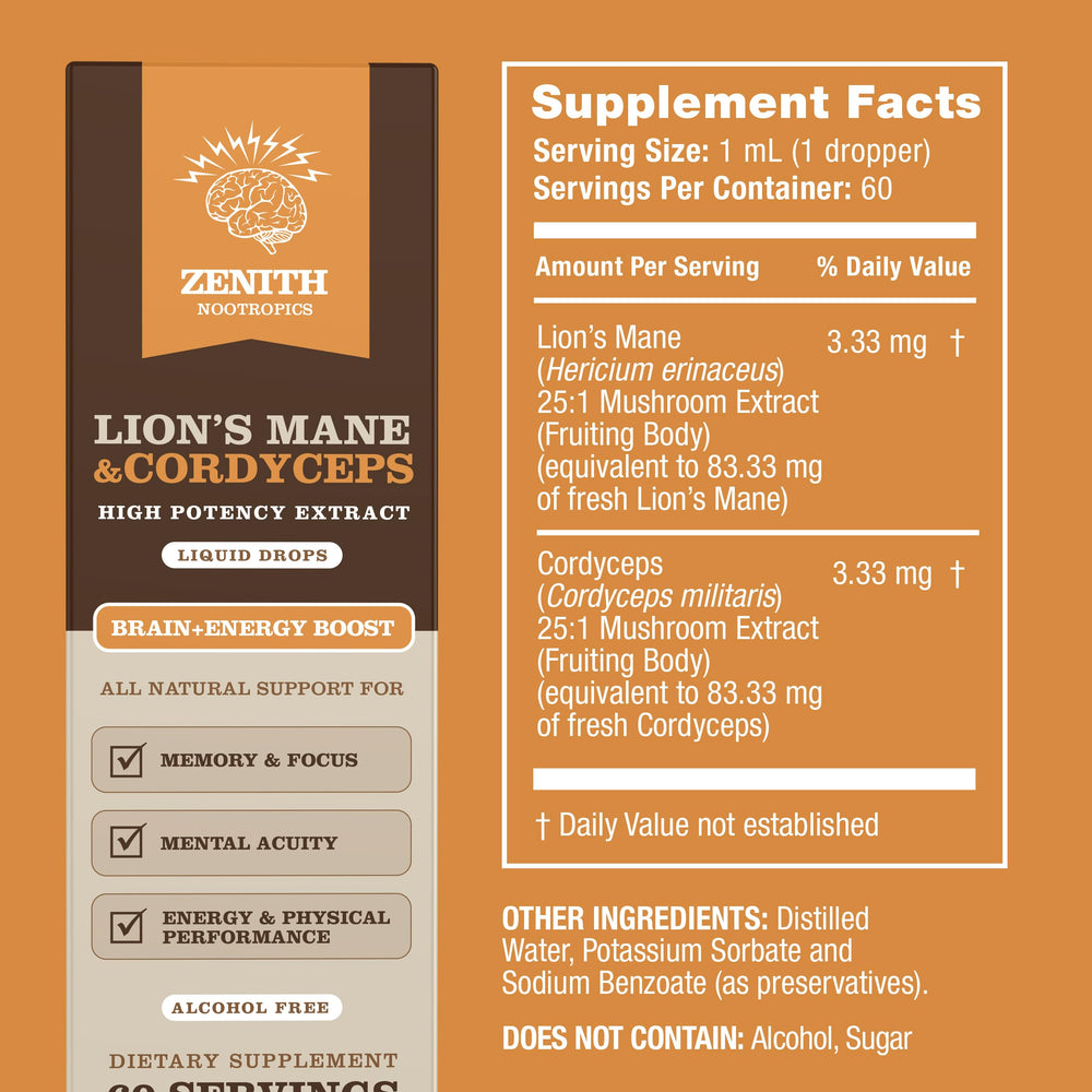 Zenith Nootropics Lions Mane Cordyceps study desk setup for focus