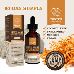 Zenith Nootropics Lions Mane Cordyceps tincture dropper for fast absorption