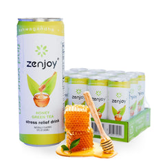 Zenjoy Stress Relief Drink can with honey flavor for daily calm.