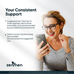 Zenmen Daily Tick Guard capsules close-up conveying vegan plant-based wellness.