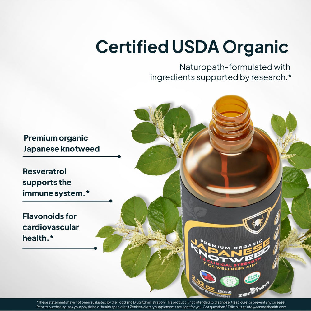 Zenmen Knotweed ingredient list close-up emphasizes organic sourcing and purity.