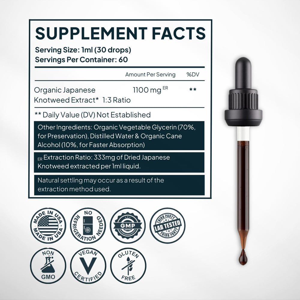Zenmen Japanese Knotweed tincture label front highlights organic sourcing and testing.
