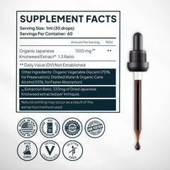 Zenmen Japanese Knotweed tincture label front highlights organic sourcing and testing.