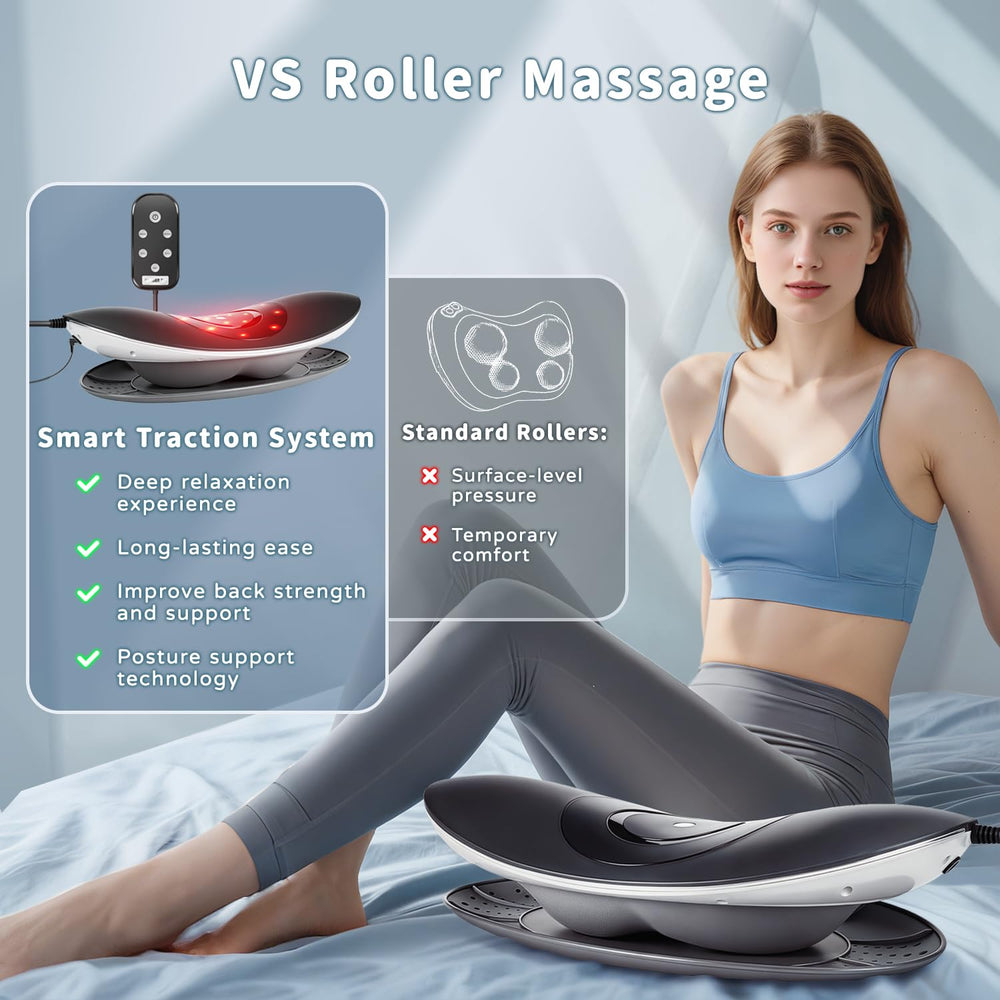 Zenopax dynamic airbag traction system demonstrates gentle spinal decompression.
