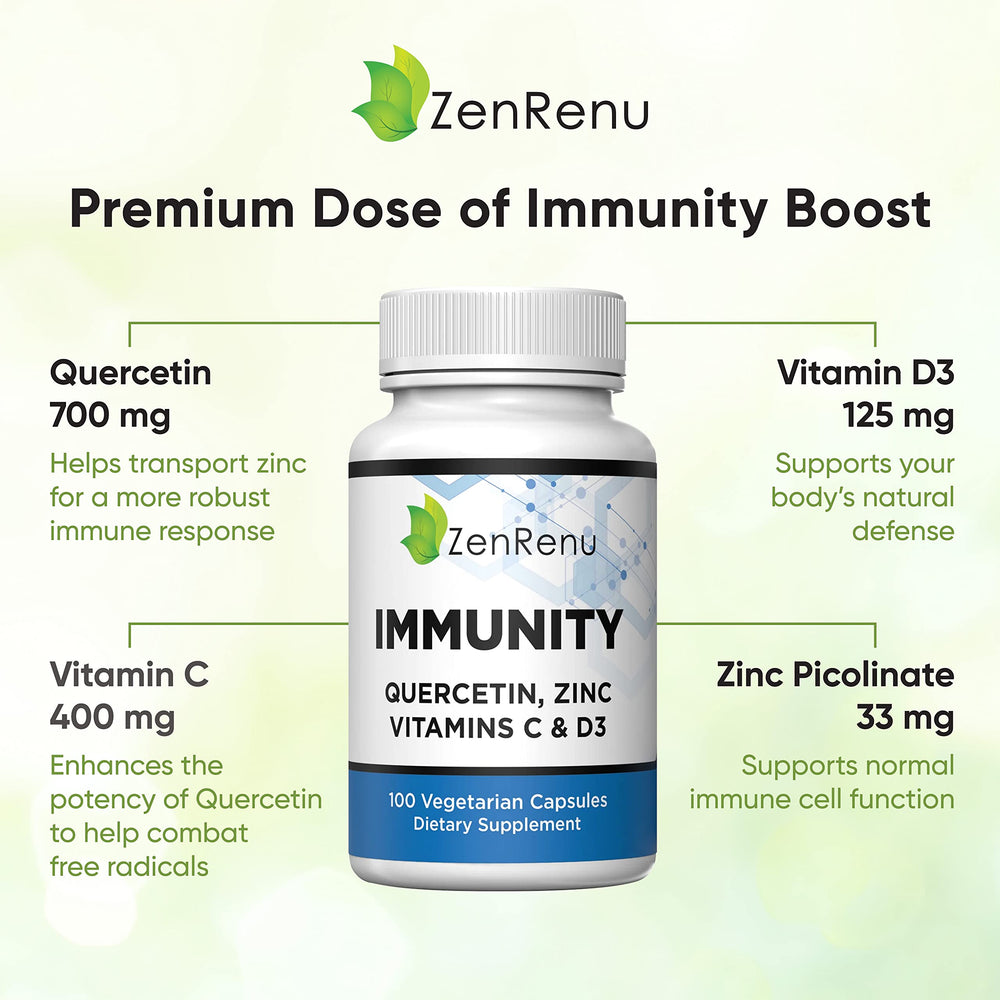 Zenrenu Quercetin 700mg capsules closeup highlighting antioxidant benefits