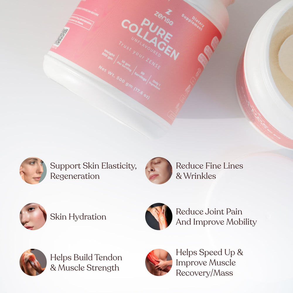 ZENSE collagen powder dissolves easily in coffee or tea for quick mixing.