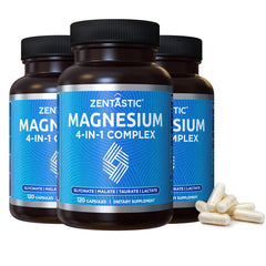 Zentastic Magnesium Complex bottle label highlighting high-absorption chelated magnesium for daily wellness