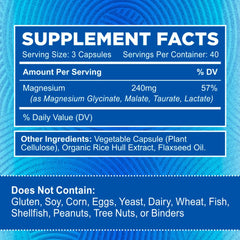 Zentastic Magnesium Complex ingredients chart showing glycinate, malate, taurate, lactate.