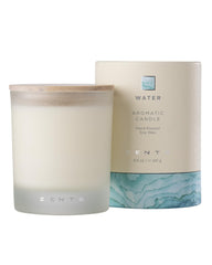 Zents Water Candle jar front with frosted glass for a calming living room ambiance.