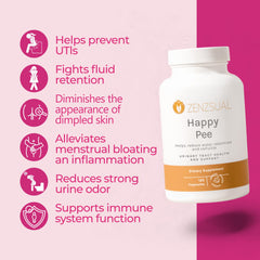 ZENZSUAL Happy Pee packaging inside featuring oregano and celery seed extracts.