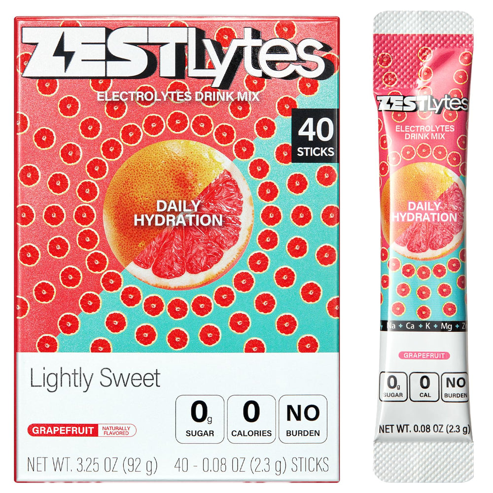 ZestLytes grapefruit hydration packets for sugar-free daily hydration.