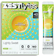 ZestLytes lemon hydration packet shown for daily sugar-free hydration on the go.