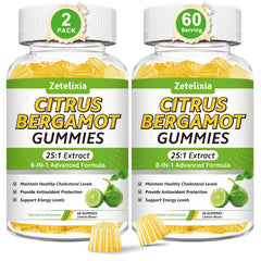 Zetelixia Citrus Bergamot Gummies 2-Pack front view, sugar-free lemon flavor for daily wellness.