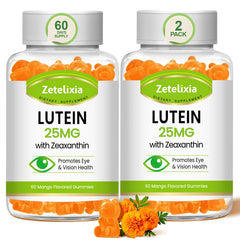 Zetelixia Lutein Gummies bottle front promotes daily eye health with lutein and zeaxanthin
