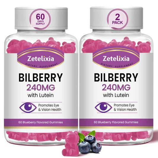 Zetelixia Lutein Gummies bottle pour showing an easy daily eye vitamin routine