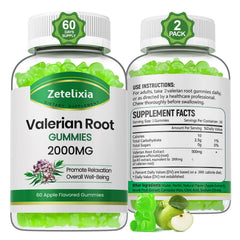 Zetelixia Valerian Gummies bottle front for calming evenings.