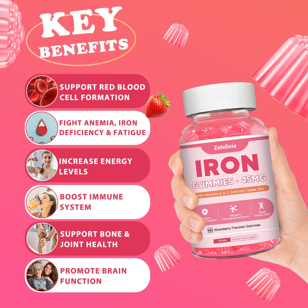 Zetelixia vegan iron gummies label shows vitamin C and B complex