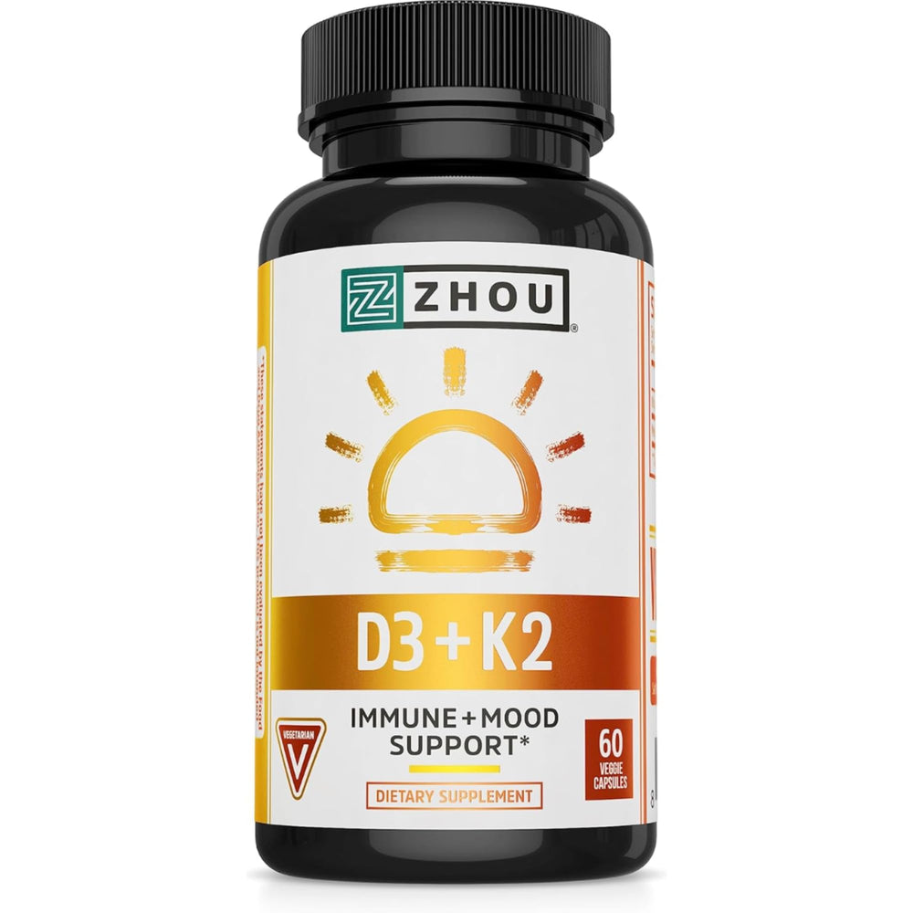 Pouring ZHOU D3 + K2 capsules for easy daily supplementation.