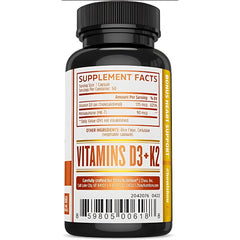 Close-up of ZHOU packaging highlighting vitamin D, K2, and minerals.