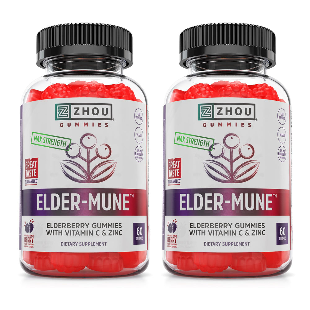 ZHOU Elder-Mune gummies elderberry bottle supports daily immune health with a tasty chew.