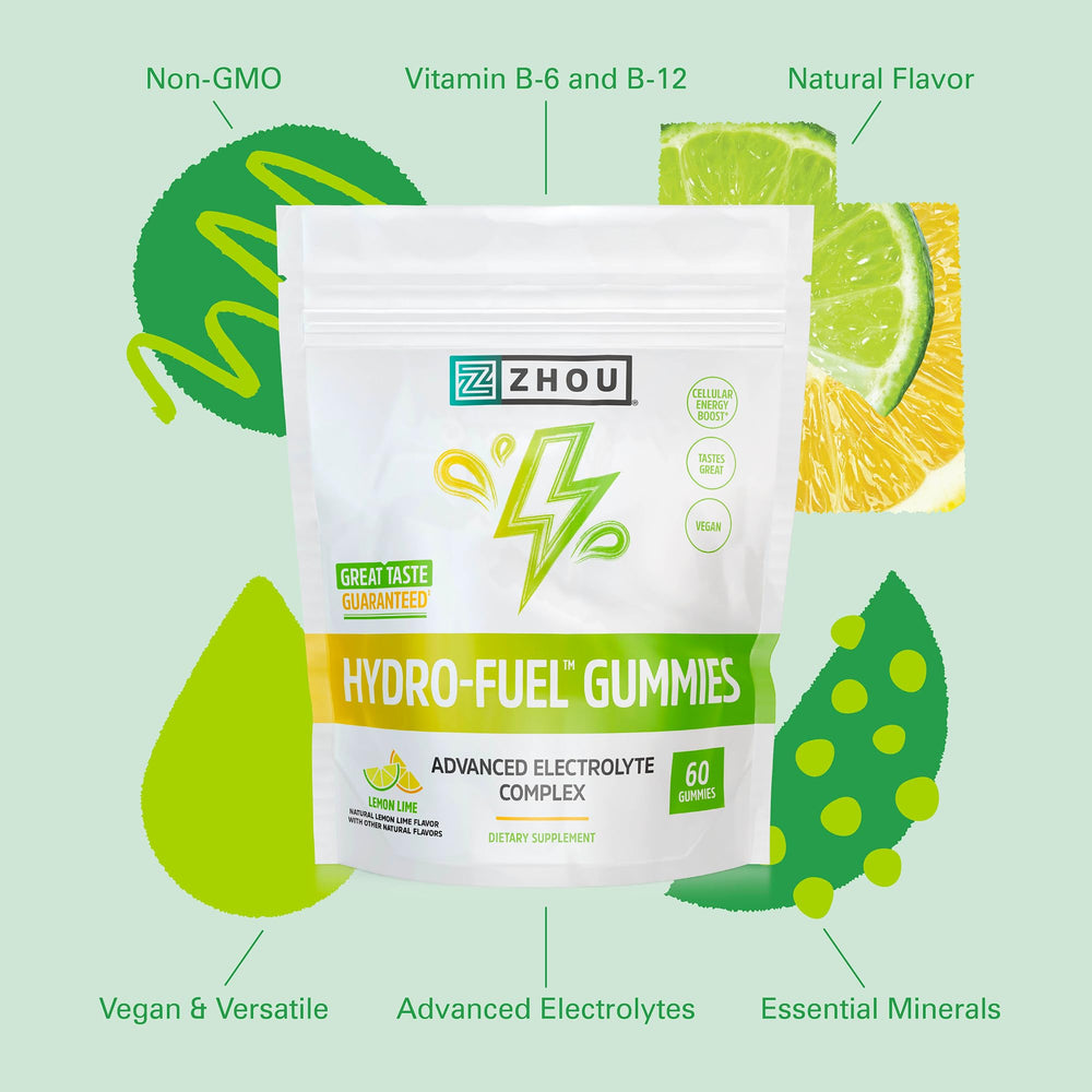 Zhou Hydro-Fuel Gummies ingredient panel features key electrolytes