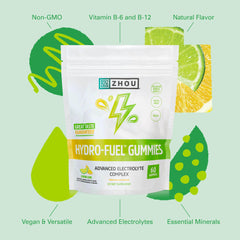 Zhou Hydro-Fuel Gummies ingredient panel features key electrolytes