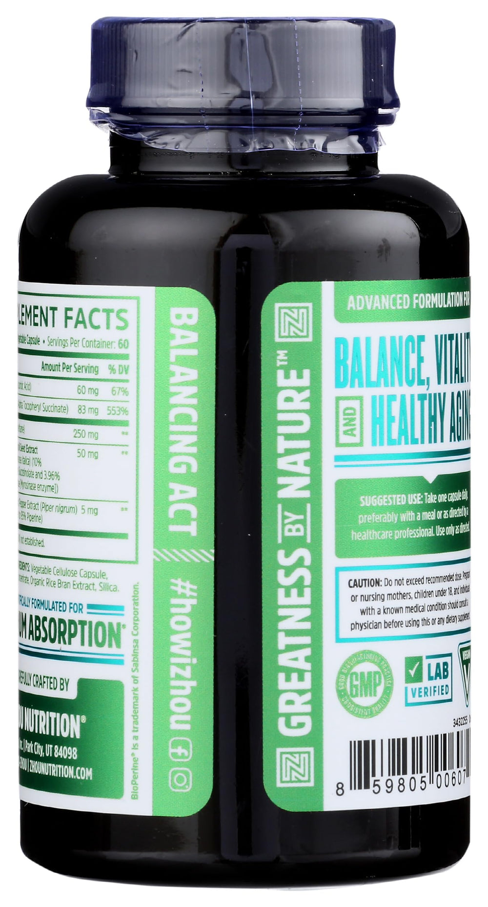 Zhou Nutrition Dim Active bottle back detail shows dosage and usage tips.