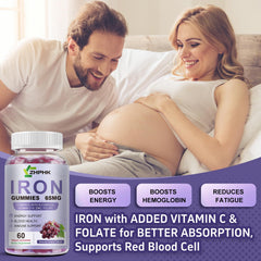 ZHPHK iron gummies grape bottle pour demonstrates convenient serving.