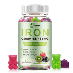 ZHPHK Iron Gummies bottle labeled mixed berry flavor for daily energy support