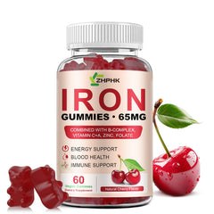 ZHPHK iron gummies cherry flavor hero image showcasing energy support.