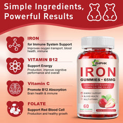 ZHPHK iron gummies with folic acid enriched for balanced nutrition