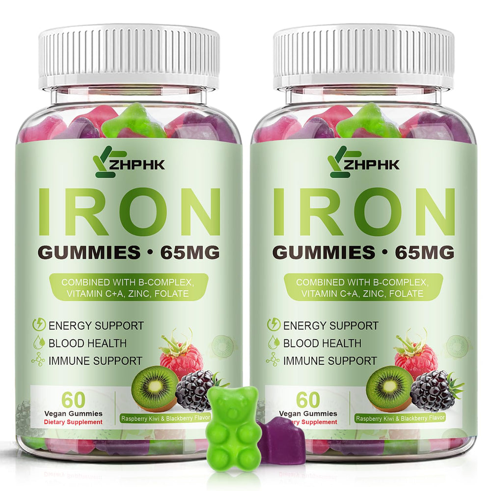 ZHPHK Iron Gummies label front highlights 65 mg iron