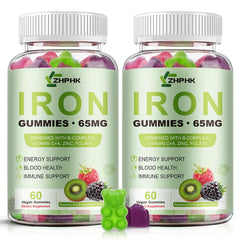 ZHPHK Iron Gummies label front highlights 65 mg iron
