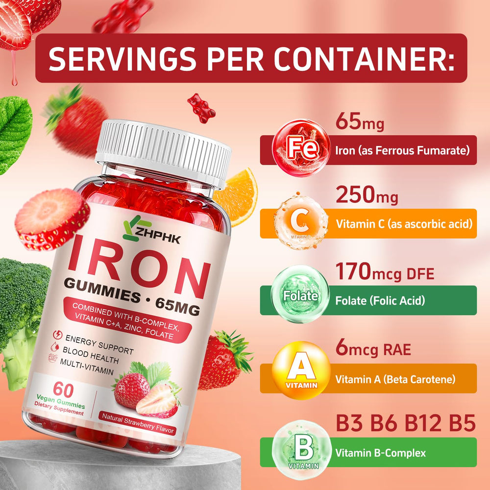 ZHPHK vegan gluten-free iron gummies pack for plant-based wellness